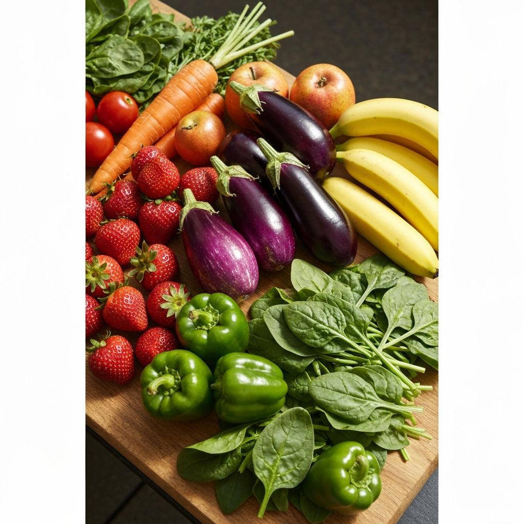 Разновршно свеже поврће и воће на дрвеној даски